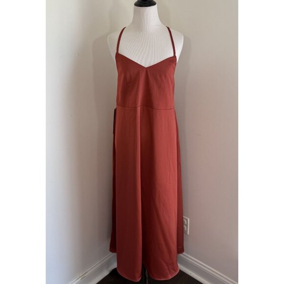 Azazie Dress New Bridesmaid Prom Wedding Party Rust Burnt Orange Spaghetti Strap - Picture 3 of 14